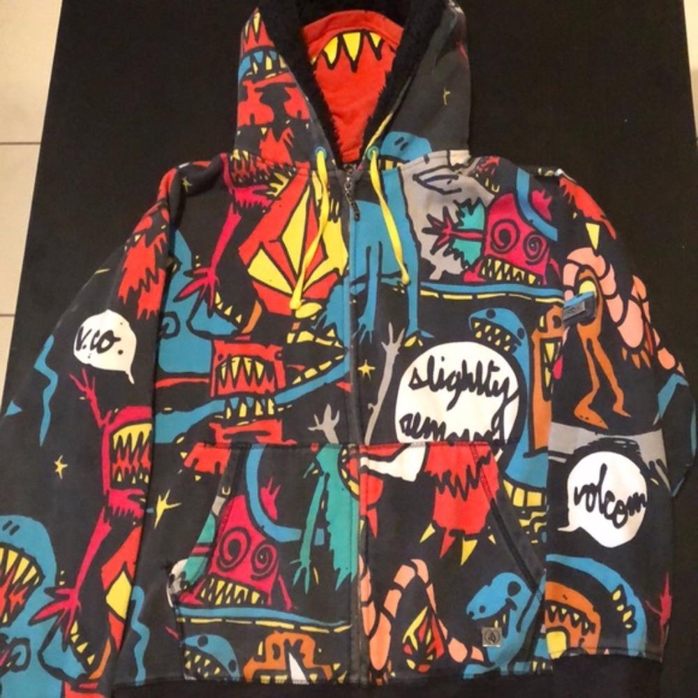 Volcom sweater hoodie with face mask monster